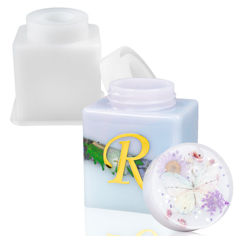 Bottle Container Epoxy Resin Silicone Mold with Screw Cap, Rectangle 2.9x2.2x3.7inch