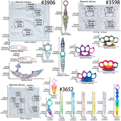 Defense Keychain Resin Silicone Molds Set Knuckle|Stick|