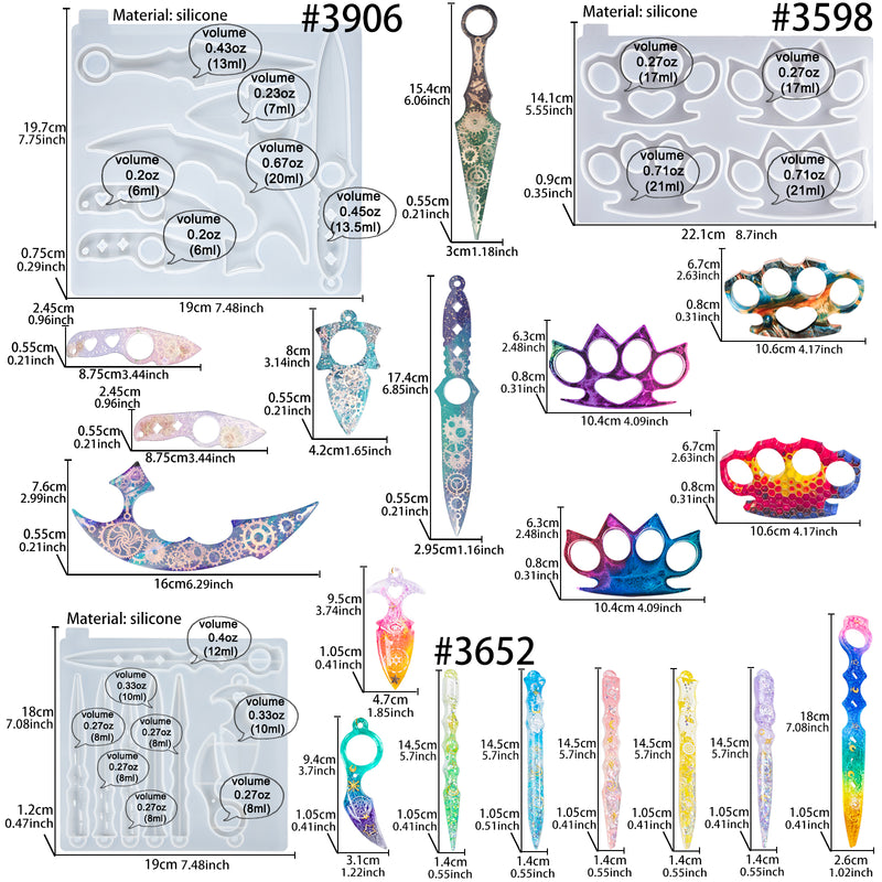 Defense Keychain Resin Silicone Molds Set Knuckle|Stick|