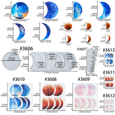 Moon Phase Epoxy Resin Silicone Molds with Transparent Films, Large and Small 9-in-set