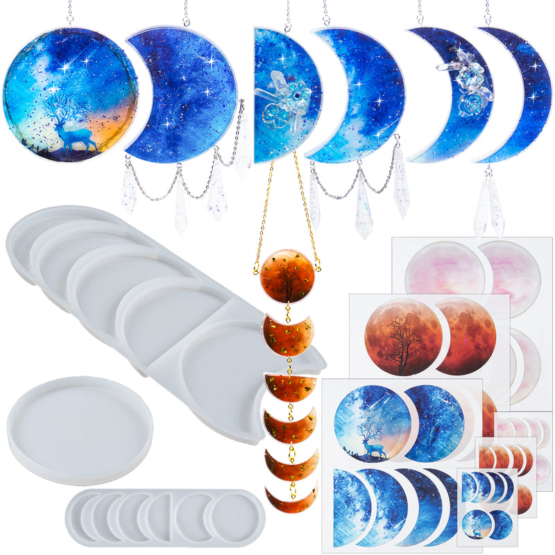 Moon Phase Epoxy Resin Silicone Molds with Transparent Films, Large and Small 9-in-set
