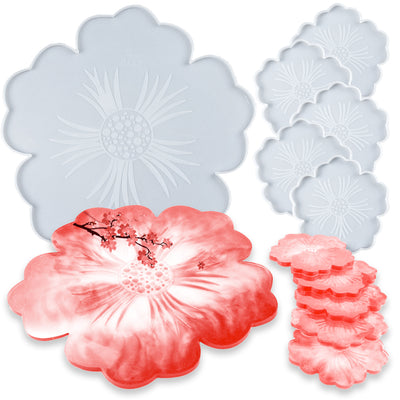 Flower Tea Tray and Coaster Epoxy Resin Silicone Molds Set 6-Bundle