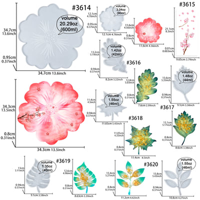 Coaster Epoxy Resin Silicone Molds Set Flower Leaf Shaped with Large Tray, Sticker 12-count