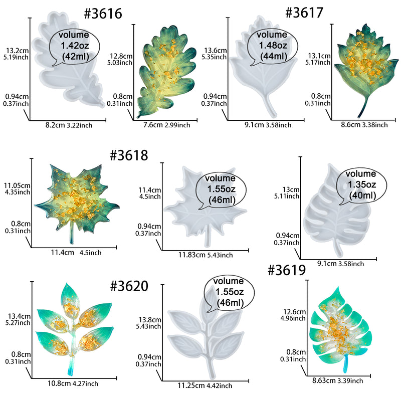 Assorted Leaf Coaster Epoxy Resin Silicone Molds Set 5-count