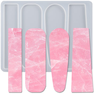 Geometric Hair Barrette Resin Silicone Mold 4-Cavity Oblong|Bar|Waterdrop|Trapezoid
