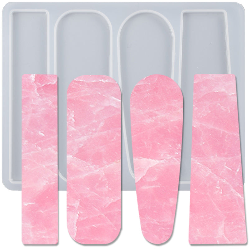 Geometric Hair Barrette Resin Silicone Mold 4-Cavity Oblong|Bar|Waterdrop|Trapezoid