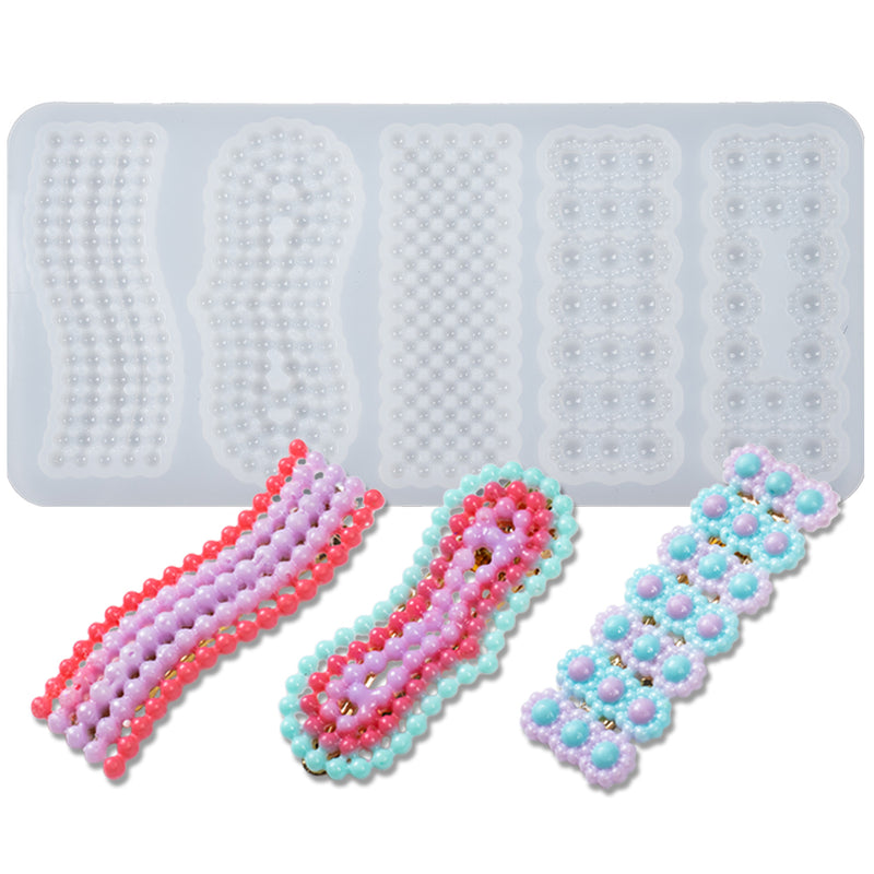 Pearl Hair Clip Resin Silicone Mold 5-Cavity Heart|Wave|Rectangle