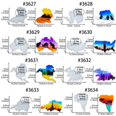 Continent Coaster Epoxy Resin Silicone Molds 8-Bundle Around 5x4.5inch