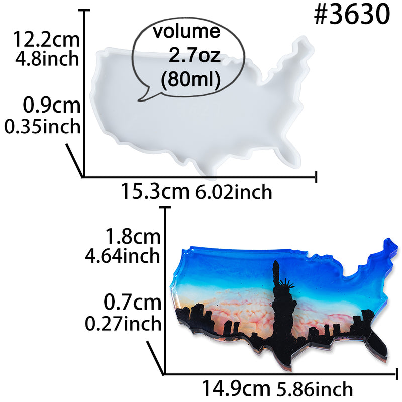 Contiguous United States Continent Coaster Epoxy Resin Silicone Mold