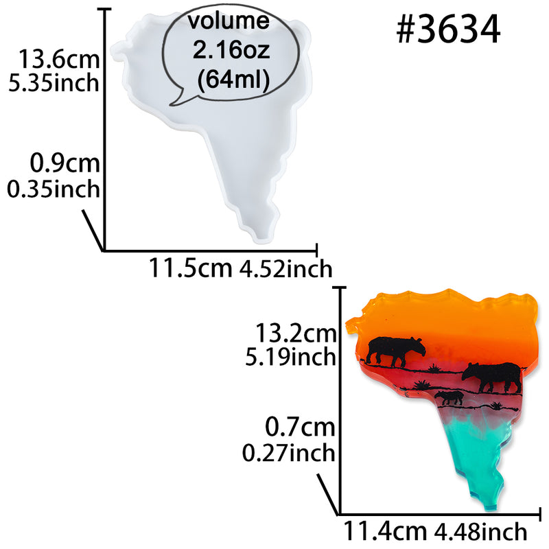 South America Continent Coaster Epoxy Resin Silicone Mold