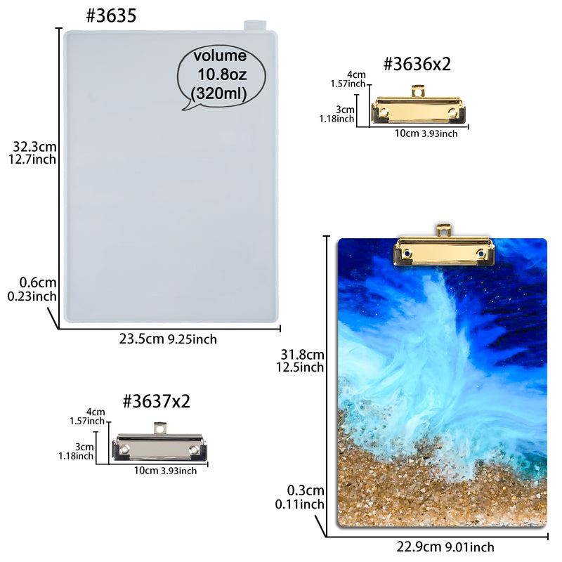 Clipboard Epoxy Resin Silicone Mold with 4 Low-profile Clips A4 Size