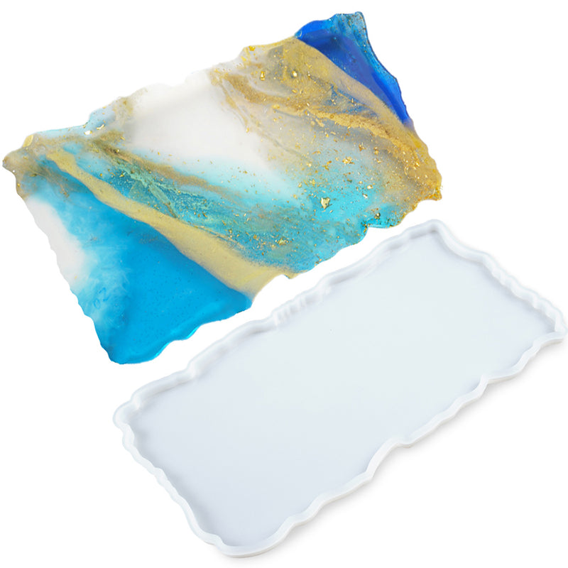 Geode Agate Tray Epoxy Resin Silicone Mold, Large Rectangle 12x6.7inch
