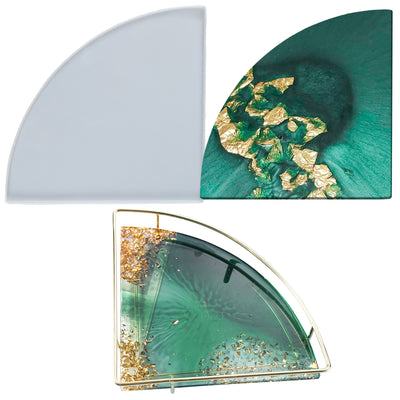Epoxy Resin Silicone Tray Mold with Metal Bracket, Fan Shaped 8.66x8.66x0.4inch