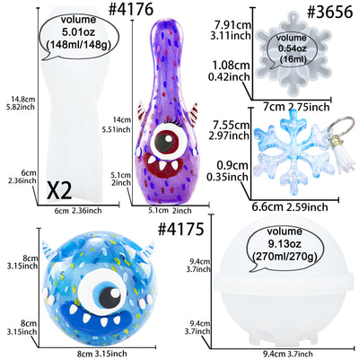 Resin Bowling Game Silicone Molds Set, Pins and Ball Gift Match Snowflake Epoxy Casting Tray