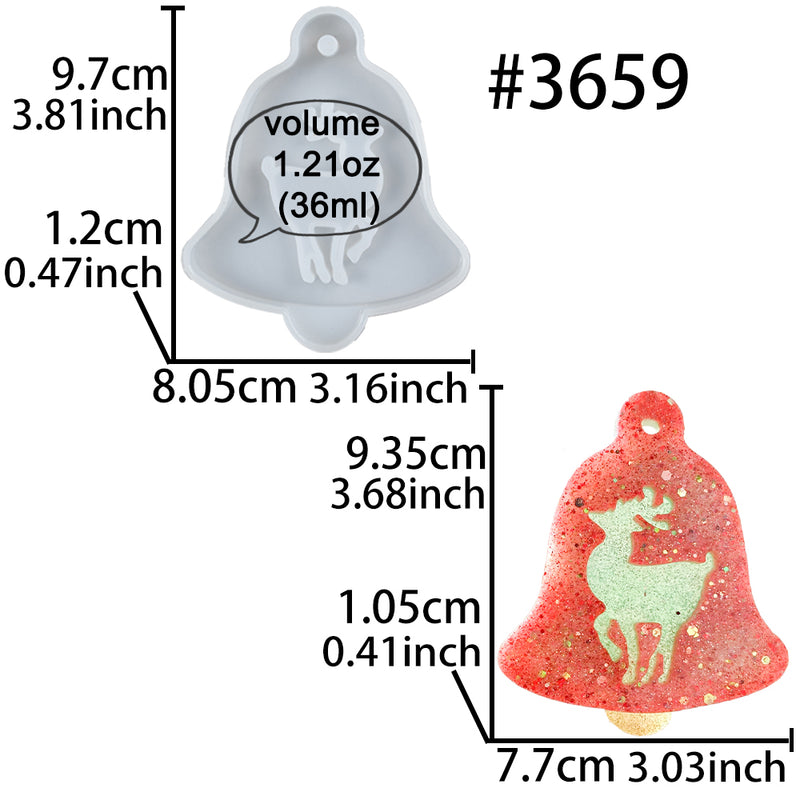 Christmas Bell Tag Resin Silicone Mold with Haning Hole, Elk