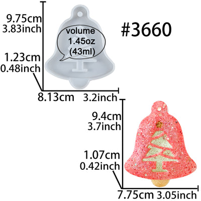 Christmas Bell Tag Resin Silicone Mold with Haning Hole, Xmas Tree