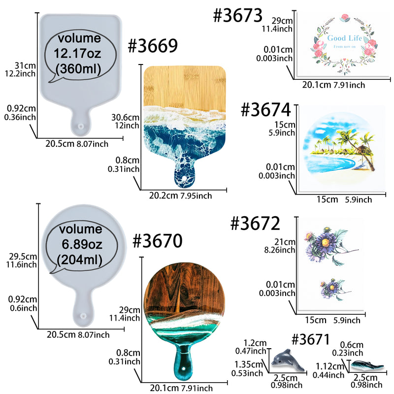 Cheese Board Epoxy Resin Silicone Molds with Shark Dolphin Figures, Stickers 7-in-set