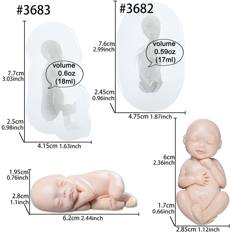 Sleeping Baby Fondant Silicone Molds 2-Count 2.4x1inch