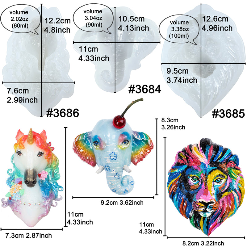 Lion Head Epoxy Resin Silicone Mold 4.3x3.2inch