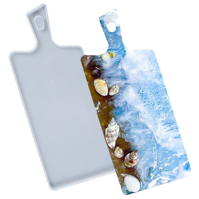 Cheese Board Epoxy Resin Silicone Mold with Handle and Hole, Rectangle 13.1x5.2x0.37inch