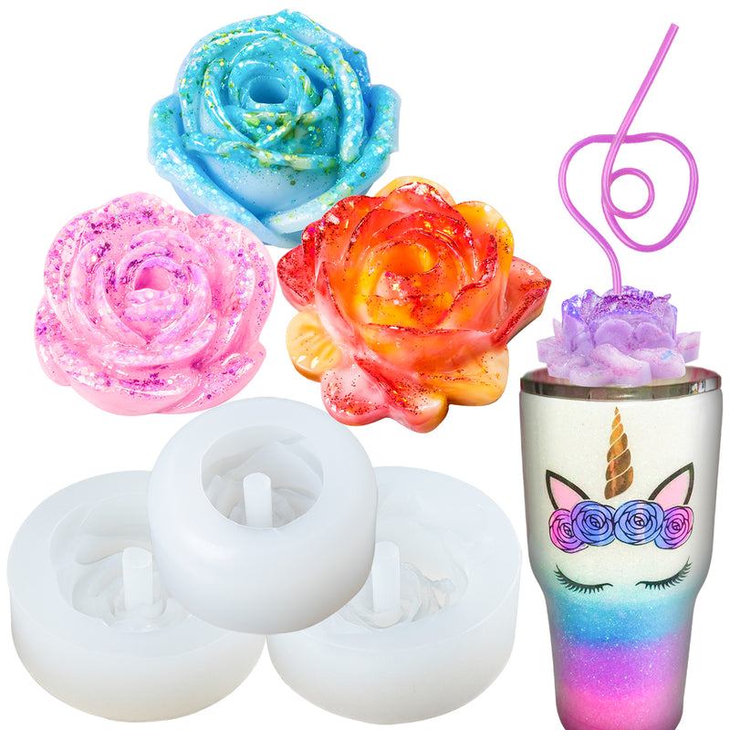 Funshowcase Rose Straw Topper Epoxy Resin Silicone Mold 2.1inch