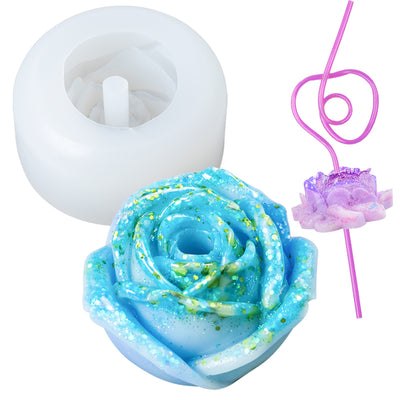 Rose Flower Straw Topper Epoxy Resin Silicone Mold 2inch