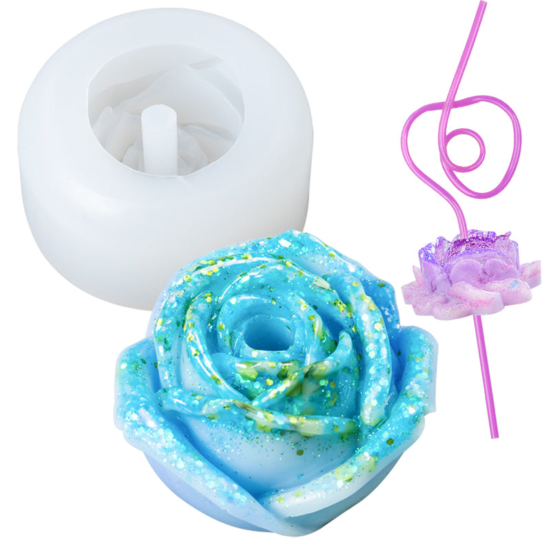 Rose Flower Straw Topper Epoxy Resin Silicone Mold 2inch
