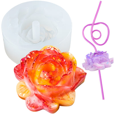 Blossom Rose Straw Topper Epoxy Resin Silicone Mold 2.6inch
