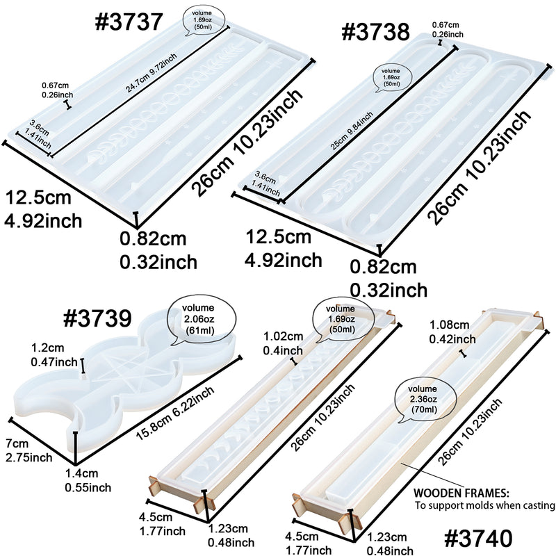 Moon Phase Incense Holder Epoxy Resin Silicone Molds Set 5-Count Around 10inch Long