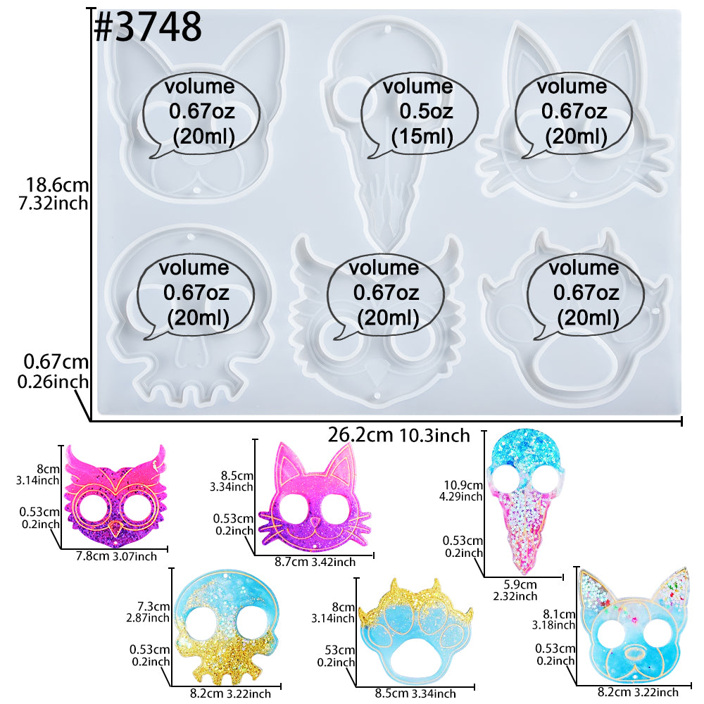 Defense Keychain Resin Silicone Mold 6 shape Owl Cat Dog Paw Skull Rav FUNSHOWCASE