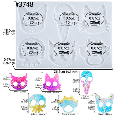 Defense Keychain Resin Silicone Mold 6-shape Owl|Cat|Dog|Paw|Skull|Raven