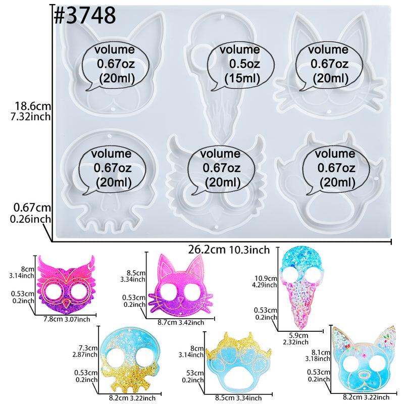 Defense Keychain Resin Silicone Mold 6-shape Owl|Cat|Dog|Paw|Skull|Raven