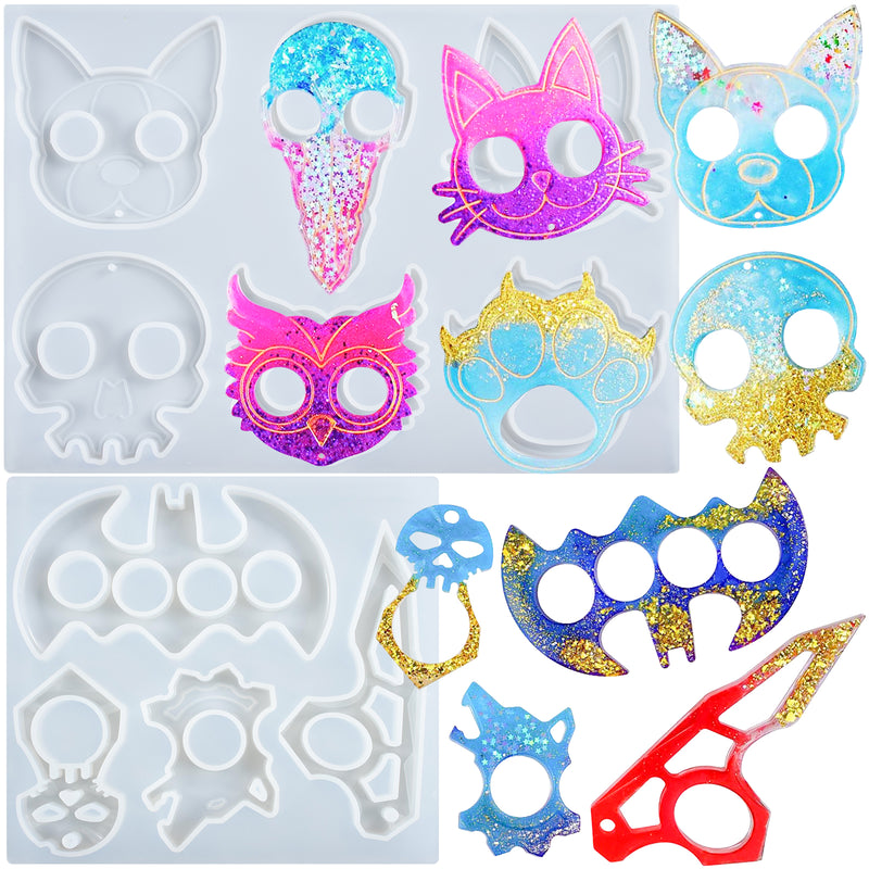 Defense Keychain Epoxy Silicone Molds 2-count 10-shape Animal|Paw|Skull