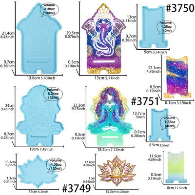 Mobile Phone Stand Epoxy Resin Silicone Molds Chakra Goddess|Ganesha|Lotus Flower Coaster 3-count