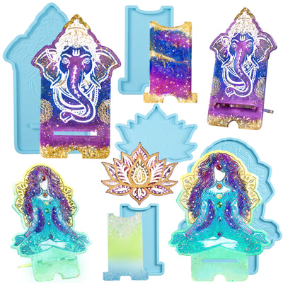 Mobile Phone Stand Epoxy Resin Silicone Molds Chakra Goddess|Ganesha|Lotus Flower Coaster 3-count