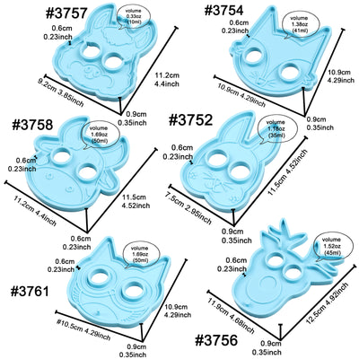 Defense Keychain Epoxy Resin Silicone Molds 6-in-Set Fox|Elk|Cow|Alpaca|Owl|Rabbit
