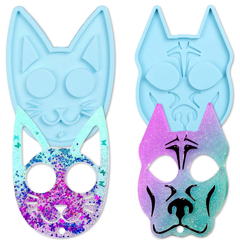 Defense Keychain Epoxy Resin Silicone Molds 2-Count Cat|Dog