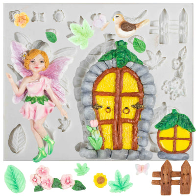 Fairy Garden Fondant Silicone Molds Elf Home Out The Door 16-cavity 0.3-3.3inch