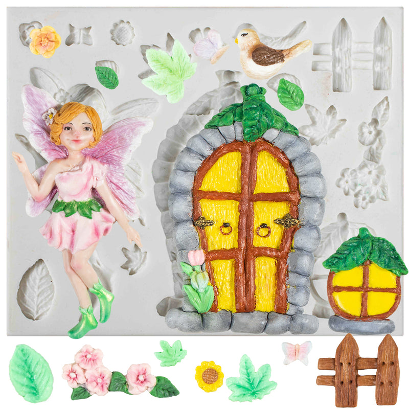 Fairy Garden Fondant Silicone Molds Elf Home Out The Door 16-cavity 0.3-3.3inch
