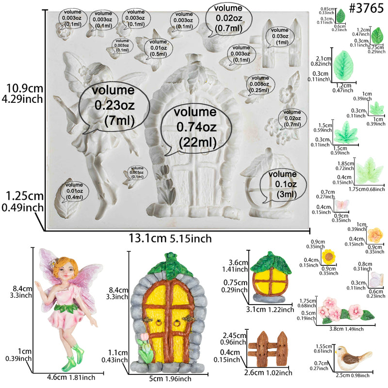 Fairy Garden Fondant Silicone Molds Elf Home Out The Door 16-cavity 0.3-3.3inch