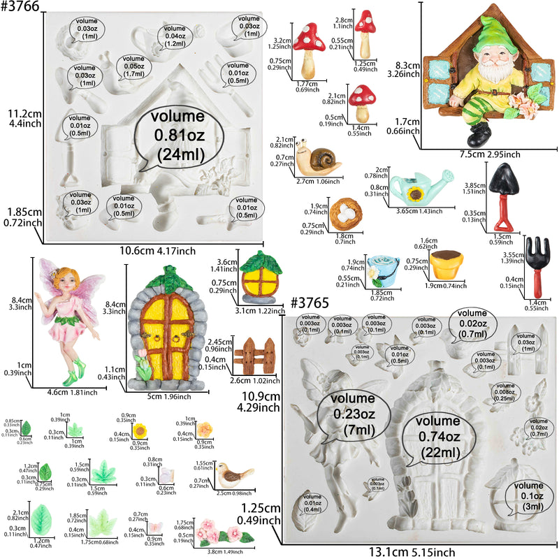 Fairy Garden Fondant Silicone Molds Elf Gnome Home Out The Door and Window 27-cavity 0.3-3.3inch