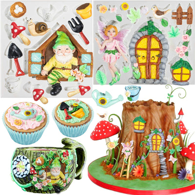 Fairy Garden Fondant Silicone Molds Elf Gnome Home Out The Door and Window 27-cavity 0.3-3.3inch