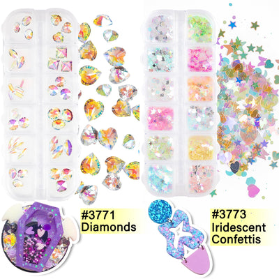 Rhinestones Epoxy Resin Filler Supplies 6-Box 72 Styles Diamond|Crushed Gemstones|Holographic Glitter|Iridescent Confetti