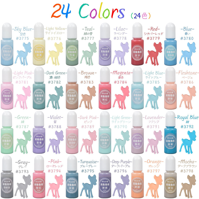 24 Colors Epoxy Resin Pigment Opaque Solid Liquid Colorant Each 10g 10ml 0.35oz