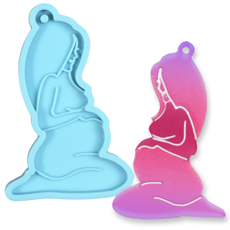 Pregnancy Mama Keychain Epoxy Resin Silicone Mold with Hanging Hole 2.9x1.8inch