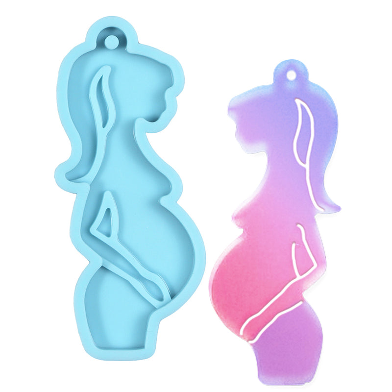 Pregnant Lady Keychain Epoxy Resin Silicone Mold with Hanging Hole 2.9x1inch