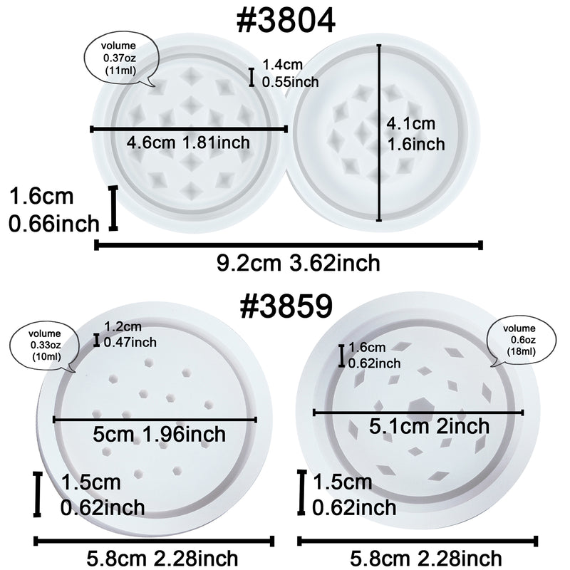 Herb Grinder Epoxy Resin Silicone Molds Set 2.5 inch 2inch 1.6inch