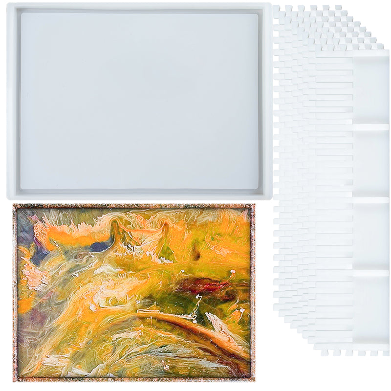 Rectangle Rolling Tray Epoxy Resin Silicone Molds with Edges and 8 Fixed Frames, Large 10.3x7.6inch