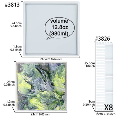 Square Rolling Tray Epoxy Resin Silicone Mold with Edges and 8 Fixed Frames, Large 9.6inch