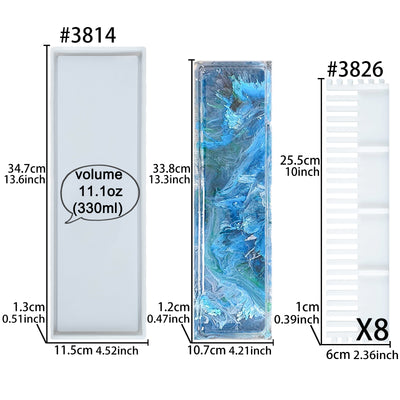 Rolling Tray Epoxy Resin Silicone Mold with Edge and 8 Fixed Frames, Rectangle Bar 13.6x4.5inch